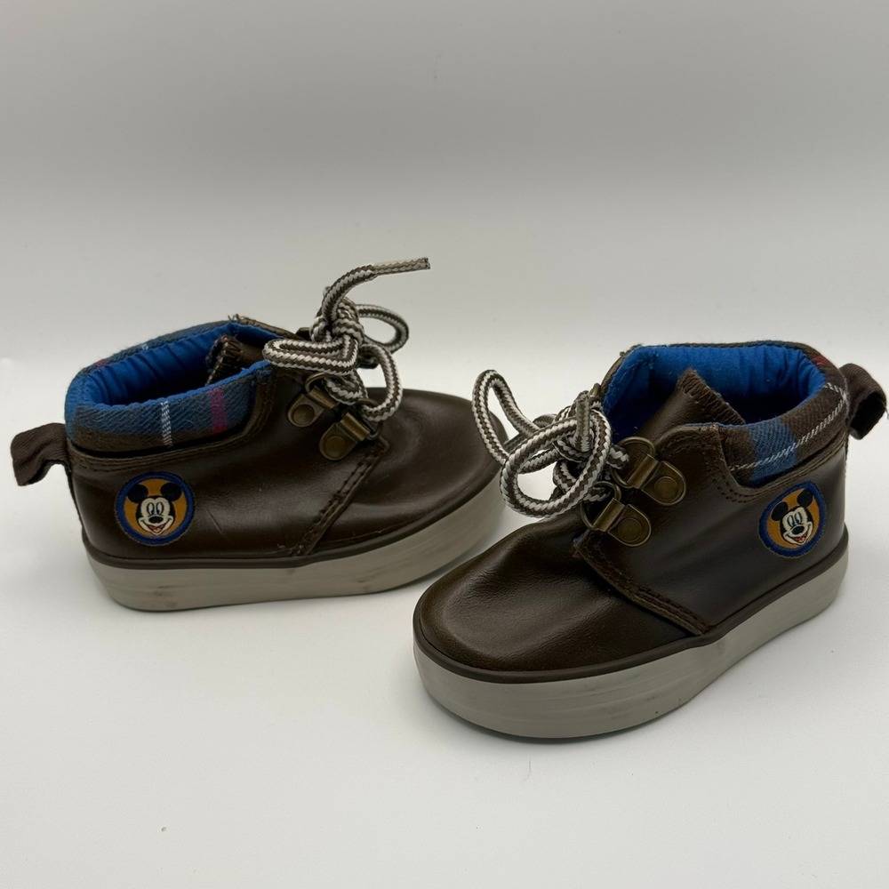 ✨3 for $15 Disney Mickey Mouse Infant Boys Brown Faux Leather Chukka Boots 4